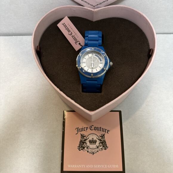 Rare NEW Juicy Couture Watch Women 36mm Blue White Dial Bling Bezel NWT in box